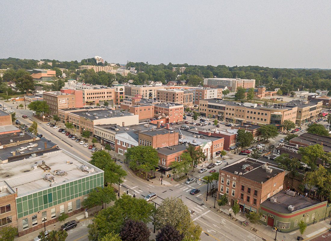 Coolville, OH - Aerial view of Kent & Kent State University in Kent, OH